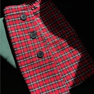Red Plaid Skirt with Black Buttons